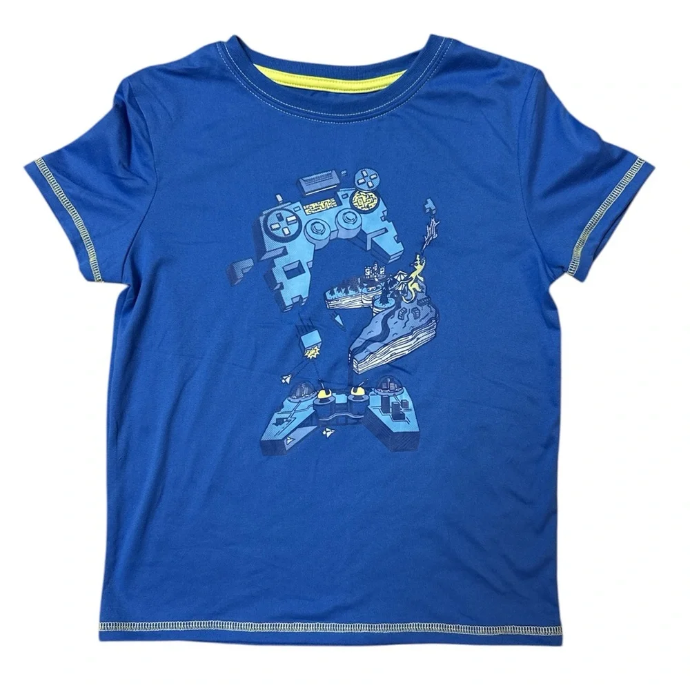 Blue Boys' Gaming Graphic Pajama Set - Short Sleeve Top & Pants- Cat & Jack 6/7 - Picture 3 of 4